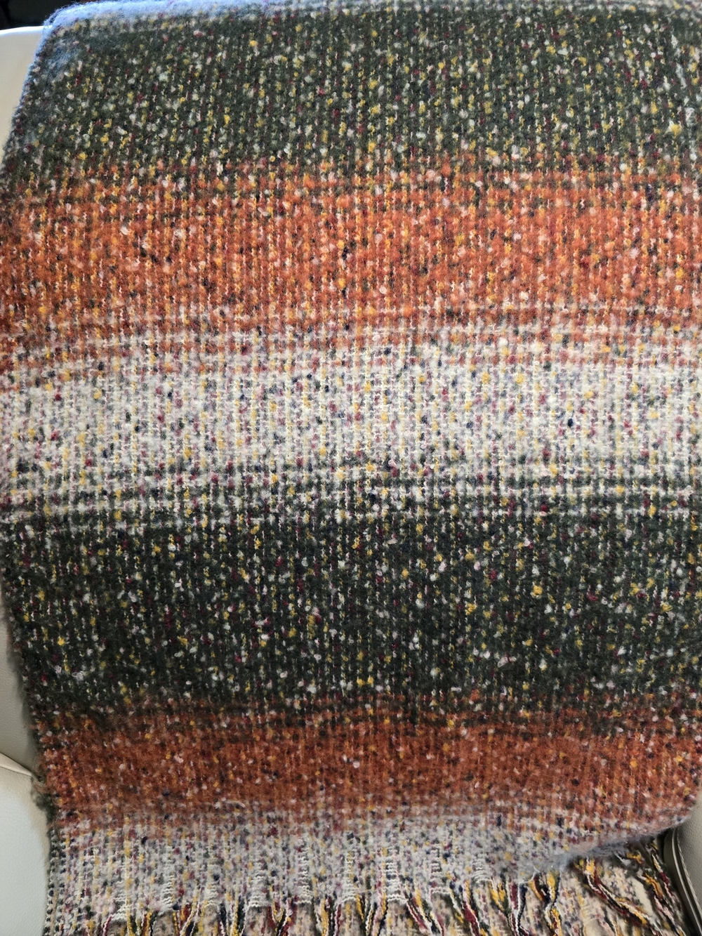 Ruggin Womens Multicolor Striped Knit Fall & Winter Scarf Orange, Black & Cream